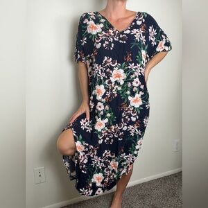 NATURAL LIFE Dark Floral Oversized Boho Maxi Dress Kaftan XS/S
